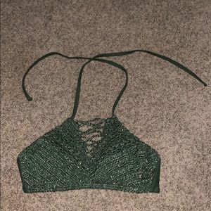 Green Lace Up High Neck Bikini Top